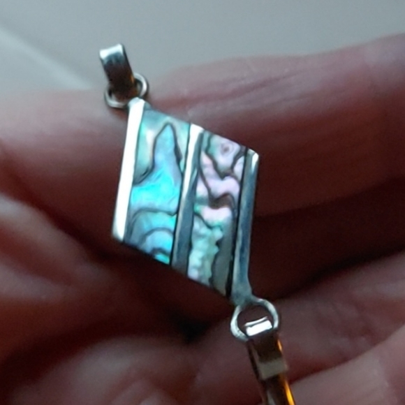 Mexico Silver Abalone Thin Bracelet Inlaid Abalone + Gift Bag - Picture 2 of 4